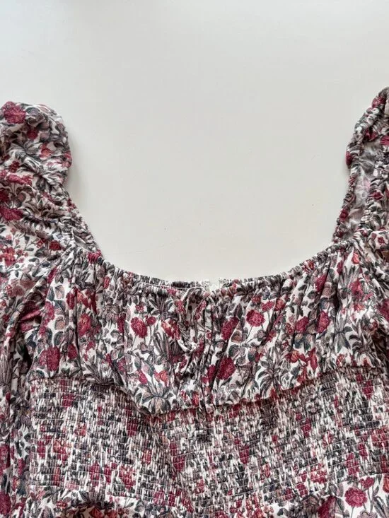 Aritzia SUNDAY BEST Arden Floral Crepe Square Neck Smocked Mini Dress, Size L - Picture 7 of 15